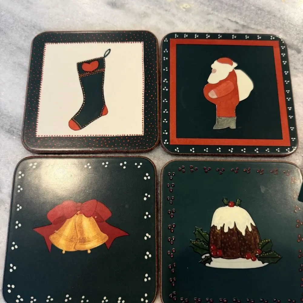 Vintage Pimpernel Christmas Coasters Assorted Designs Boxed Set Of 6 Cork Backed